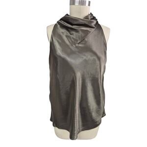 NWT Calvin Klein Polyester Satin Shell Top Funnel Neck  Olive Green Sz XL